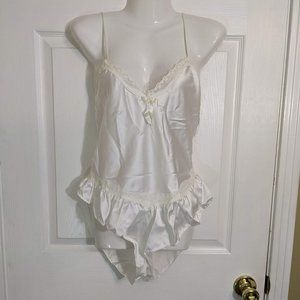 Avian Vintage White Satin & Lace Teddy Lingerie  - size S